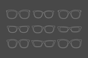 Set of outline glasses icons of different shapes and sizes. isolated dark background vector