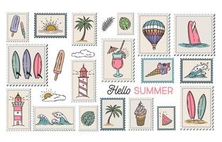 Summer icon set, hand drawn illustration. vector