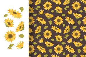 Summer floral pattern with sunflowers on dark background. seamless ornament for prints, fabrics vector