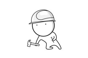 Builder with hammer and nails vector