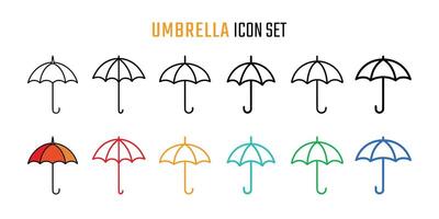 Set of Umbrella icons. illustration in outline and flat style vector
