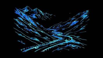 Neon frame effect,Grossglockner High Alpine Road, glow, black background. video