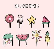 Set of kids' cupcake toppers. Cute kids' cake toppers for birthday parties. vector