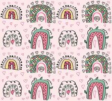 Kids' seamless pattern with boho rainbows and hearts. vector