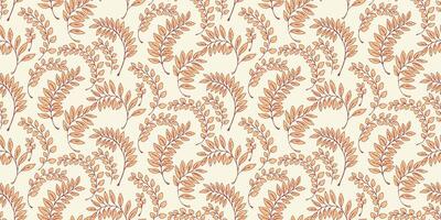 Abstract small orange branches leaves scattered randomly in a seamless pattern. hand drawing sketch. Creative tiny leaf stems printing on a light background. Template for design vector