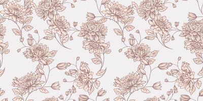 pastel beige floral tallos sin costura modelo. mano dibujado. artístico, resumen grande flores y minúsculo hojas, brotes impresión. modelo para diseños, tela, moda, textil, fondo de pantalla vector