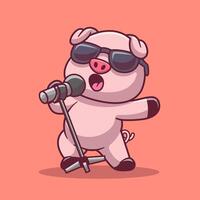 Cute Pig Singing Cartoon vector