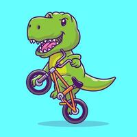 linda dinosaurio montando bicicleta dibujos animados vector
