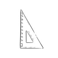 A line drawn illustration of a set square. Drawn by hand in black and white. vector