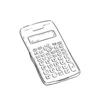 Calculator hand drawn in line style with shaded elements. Inspired by school. vector