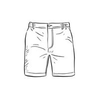 A line drawn illustration of a pair of mens shorts in black and white. Drawn by hand. vector