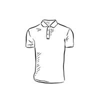 Hand drawn polo shirt with collar in black and white line with shading. vector