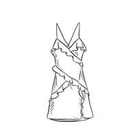 A line drawn mini dress with frills. Hand drawn in black and white in a sketchy style. vector