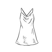 A silk strappy mini dress drawn by hand in black and white line. vector