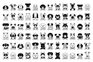 Different type of black and white cartoon dog faces vector