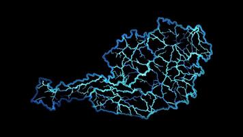 Neon frame effect,map of Austria, glow, black background. video