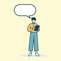 Cartoon Holding Blank Speech Bubble Chat vector