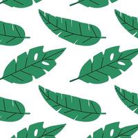 Pattern of tropical and palm leaves. Silhouettes green branches, leaves in minimalist flat style. Exotic summer background with leaves on white background. Print for gift wrapping, fabric, textile vector