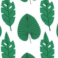 Pattern of tropical and palm leaves. Silhouettes green branches, leaves in minimalist flat style. Exotic summer background with leaves on white background. Print for gift wrapping, fabric, textile vector