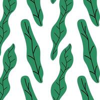 Pattern of tropical and palm leaves. Silhouettes green branches, leaves in minimalist flat style. Exotic summer background with leaves on white background. Print for gift wrapping, fabric, textile vector