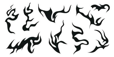 set of y2k style design elements, scars, fire flames, cracks, tattoos. Neo tribal illustrations vector