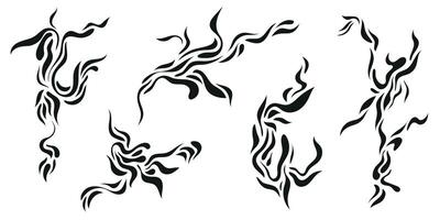 set of y2k style design elements, fire flames, cracks, tattoos. Neo tribal illustrations. vector