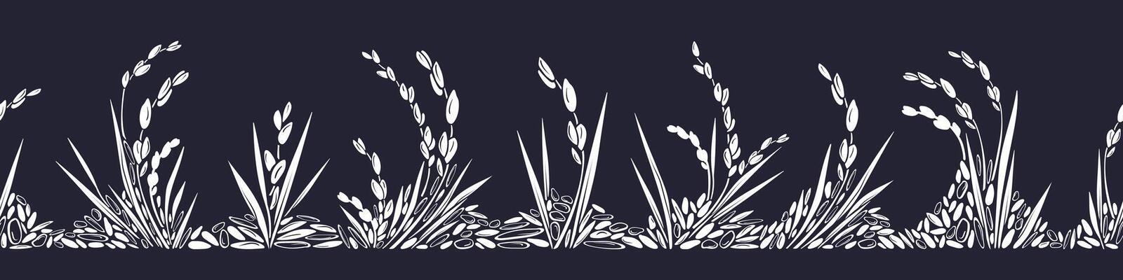 White rice grain. field Seamless art border