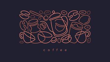 Coffee line. outline pattern. Espresso cups vector