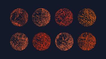 Wood texture circles set. abstract planets vector