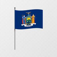 New York state flag on flagpole. illustration. vector