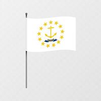 Rhode Island state flag on flagpole. illustration. vector