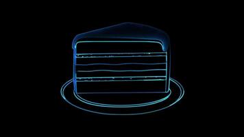 Neon frame effect,Austrian chocolate cake, glow, black background. video