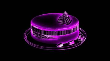 Neon frame effect,Austrian chocolate cake, glow, black background. video