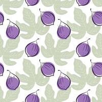 Figs seamless pattern with fruits and leaves, pastel colors. White background. vector