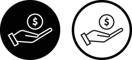 Dollar on hand icon set in two styles . Hand holding dollar icon . Save money icon vector