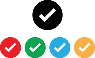 Tick icon set on round color background black, red, green, blue and orange . Ok icon set . Approved icon . Check mark icon vector