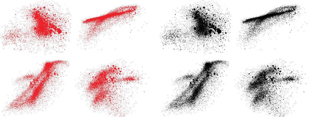 Set of grunge abstract black and red color splatter paint brushstroke