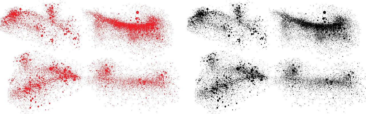 Grunge brush stroke black and red color drop blood splatter set
