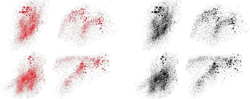 Grunge brush stroke black and red color ink blood splatter background set vector