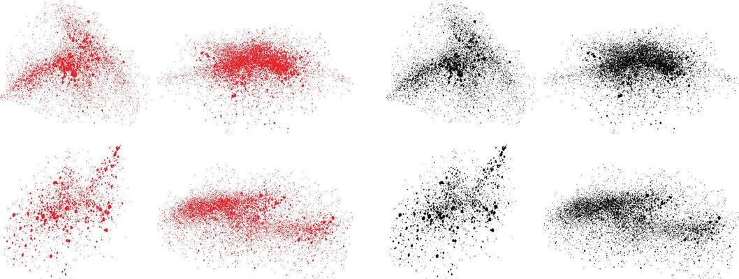 Abstract paint ink black and red color grunge brush stroke set