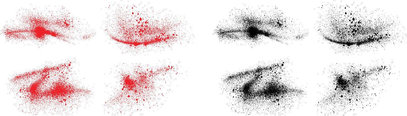 Ink brush stroke isolated black and red color blood illustration background set