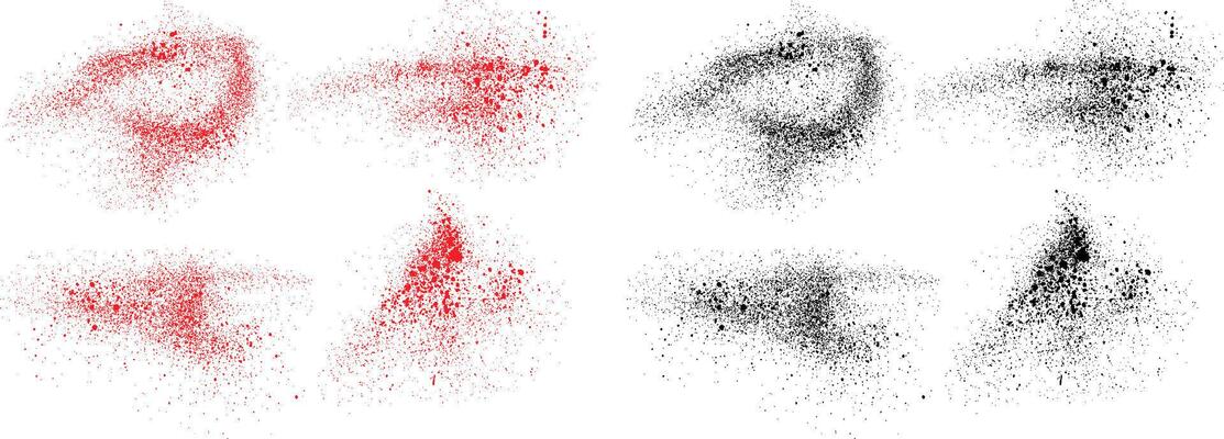Decorative realistic isolated black and red color illustration brush stroke element set