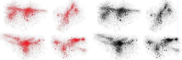 Distressed splatter black and red color brush stroke background set vector