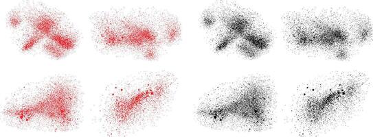 Ink paint black and red color grunge elements background brushstroke set vector