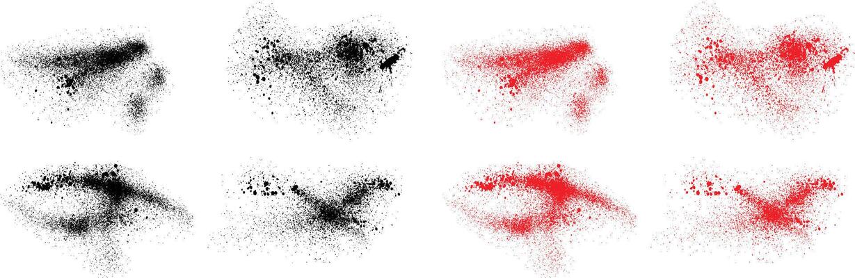 Ink smear black and red color blood brush stroke set