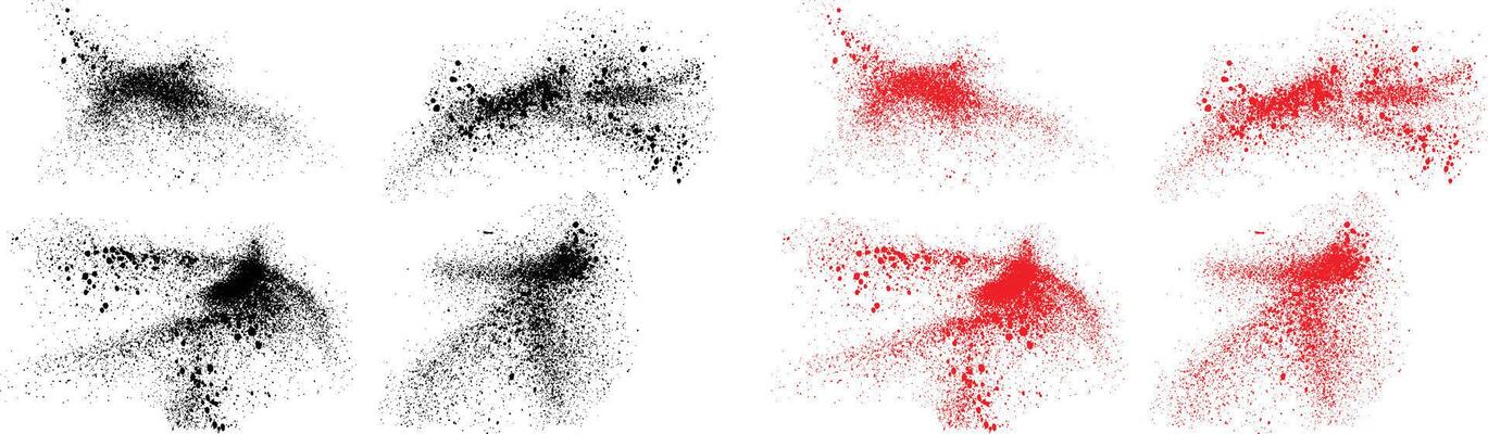 Hand-painted set of black and red color blood ink splatter
