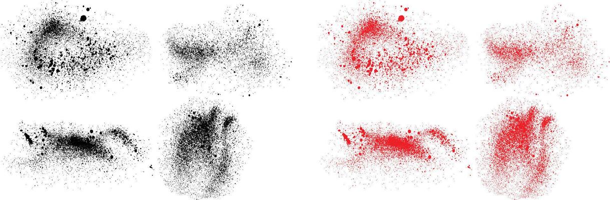 Grunge brush stroke black and red color illustration set
