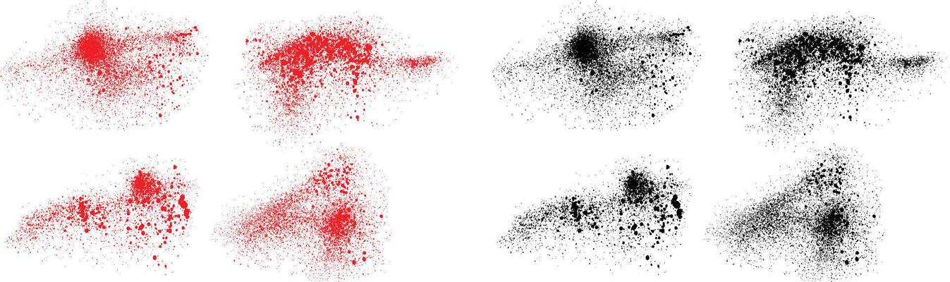 Grunge texture black and red color blood splatter bloodstain brush stroke template set