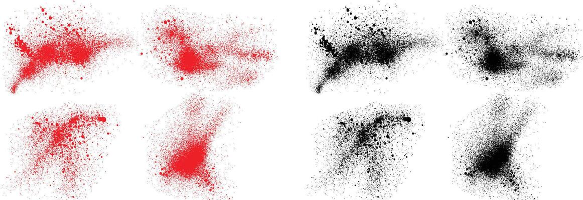 Splatters black and red color drops brush stroke set