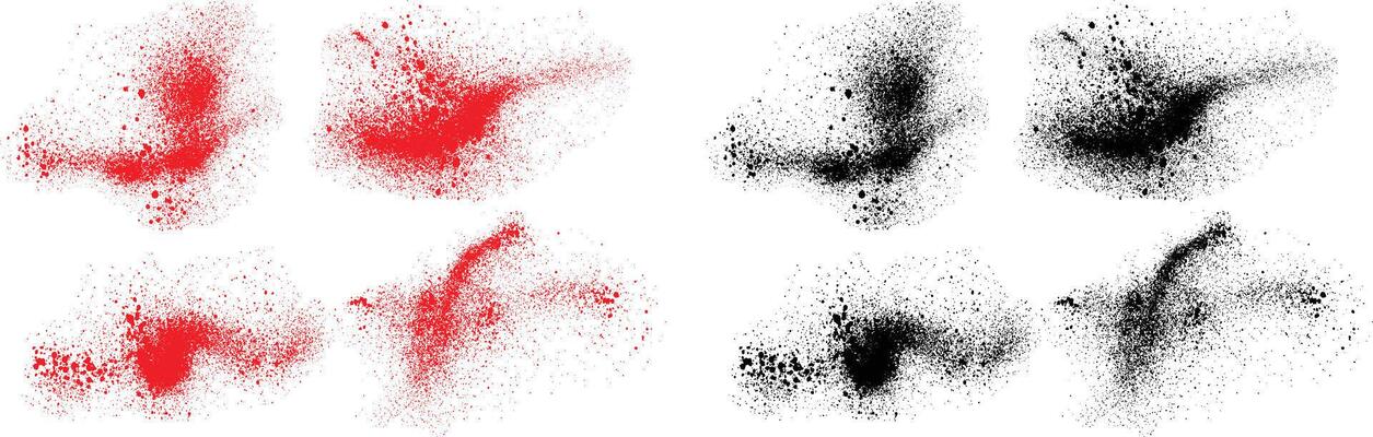 Paint brush stroke black and red color blood illustration set
